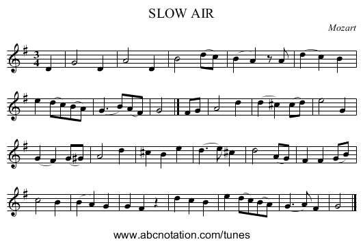 SLOW AIR - staff notation