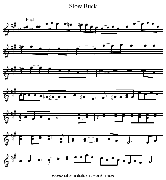 Slow Buck - staff notation