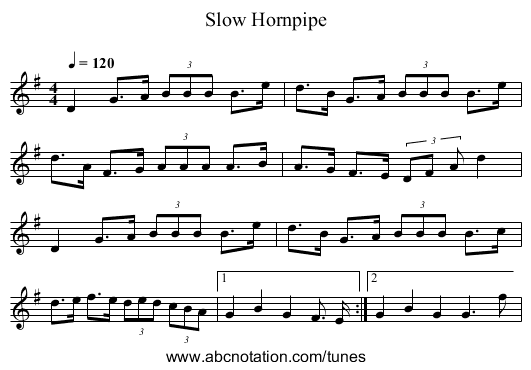 Slow Hornpipe - staff notation
