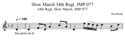 Slow March 34th Regt. JMP.077 - staff notation