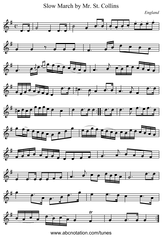 Slow March by Mr. St. Collins - staff notation