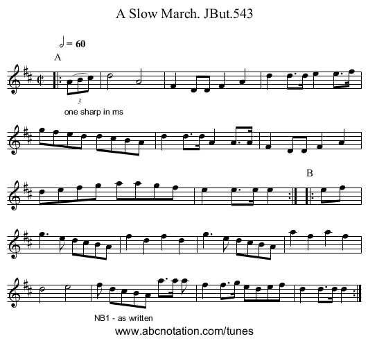 Slow March. JBut.543, A - staff notation