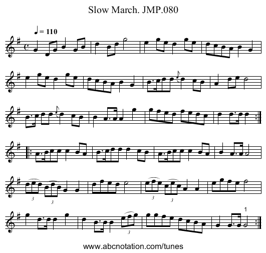 Slow March. JMP.080 - staff notation