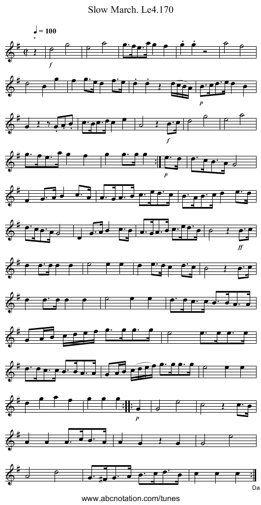 Slow March. Le4.170 - staff notation