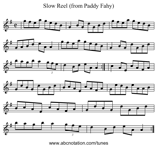Slow Reel (from Paddy Fahy) - staff notation