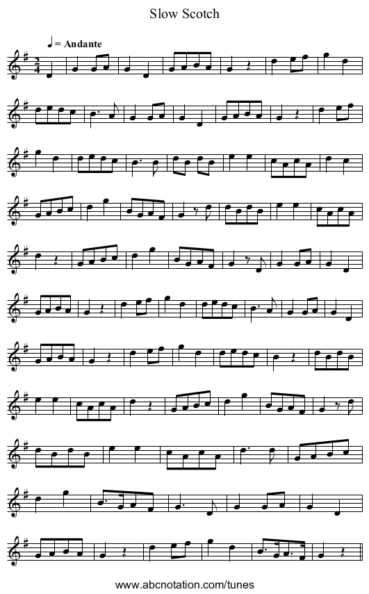 Slow Scotch - staff notation
