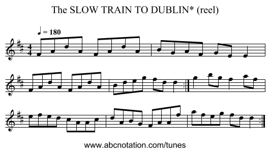 SLOW TRAIN TO DUBLIN* (reel), The - staff notation