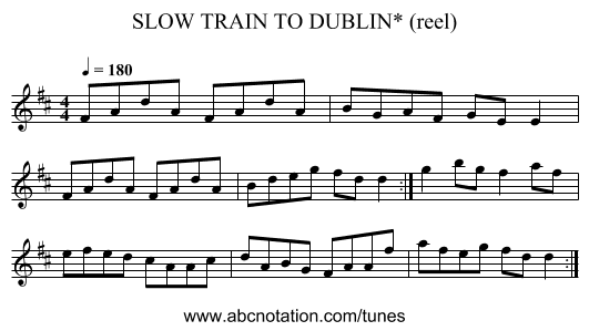 SLOW TRAIN TO DUBLIN* (reel) - staff notation