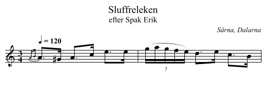 Sluffreleken - staff notation