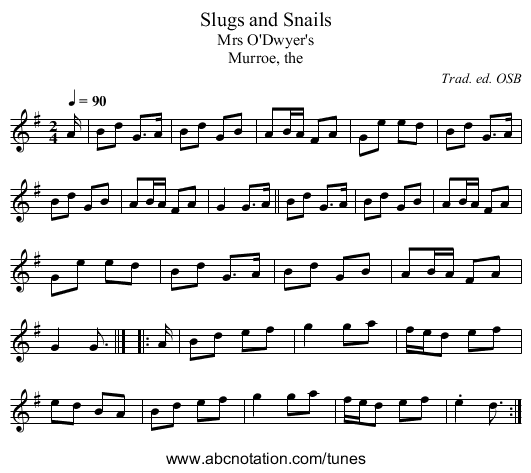 Slugs and Snails - staff notation
