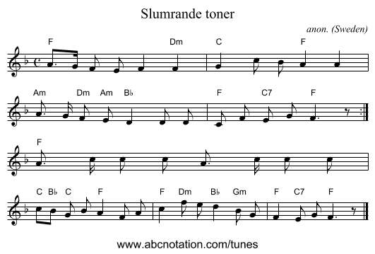 Slumrande toner - staff notation