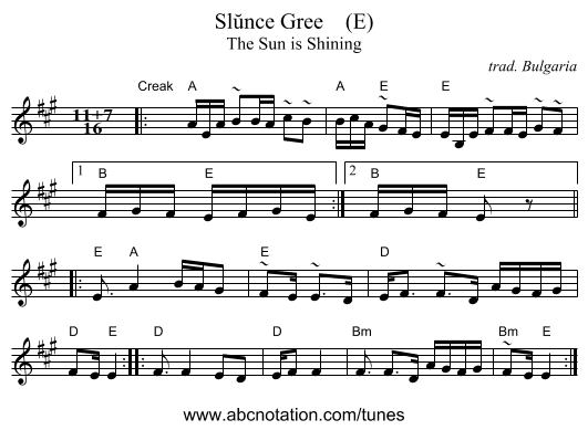 Slŭnce Gree    (E) - staff notation