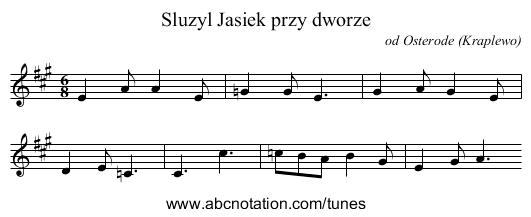 Sluzyl Jasiek przy dworze - staff notation