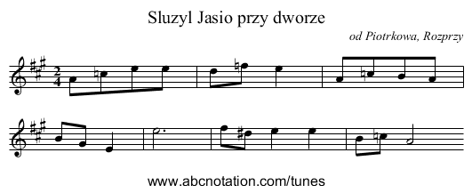 Sluzyl Jasio przy dworze - staff notation