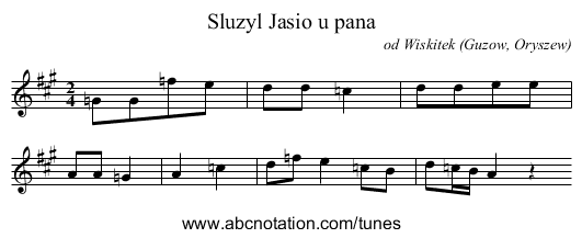 Sluzyl Jasio u pana - staff notation