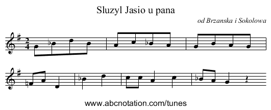 Sluzyl Jasio u pana - staff notation