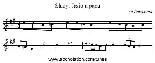 Sluzyl Jasio u pana - staff notation