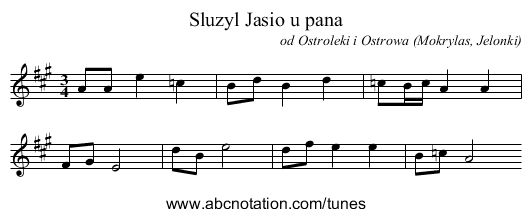 Sluzyl Jasio u pana - staff notation