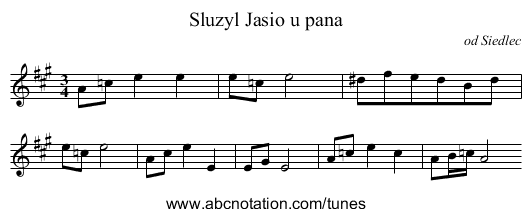 Sluzyl Jasio u pana - staff notation