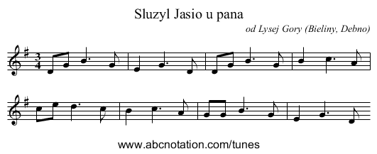 Sluzyl Jasio u pana - staff notation