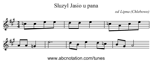 Sluzyl Jasio u pana - staff notation