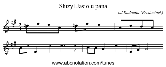 Sluzyl Jasio u pana - staff notation