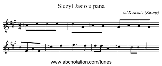Sluzyl Jasio u pana - staff notation