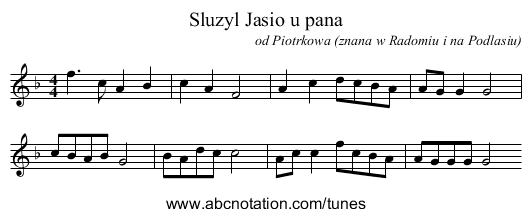 Sluzyl Jasio u pana - staff notation
