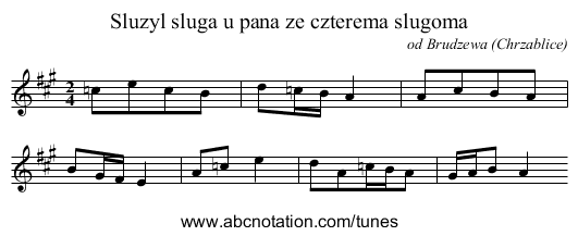 Sluzyl sluga u pana ze czterema slugoma - staff notation