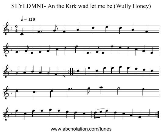 SLYLDMN1- An the Kirk wad let me be (Wully Honey) - staff notation