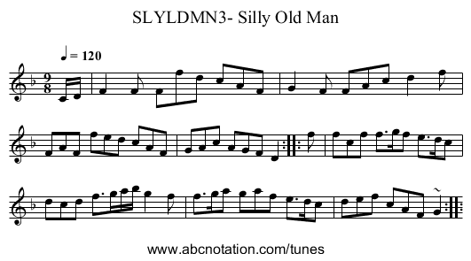 SLYLDMN3- Silly Old Man - staff notation