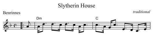 Slytherin House - staff notation