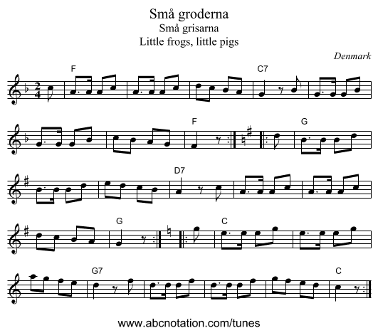 Små groderna - staff notation