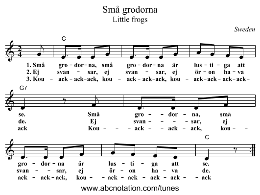 Sm&aring; grodorna - staff notation