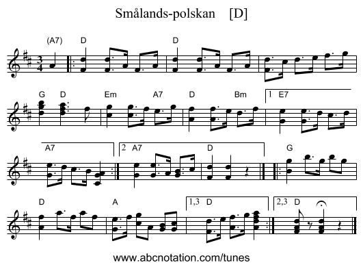 Sm&aring;lands-polskan    [D] - staff notation