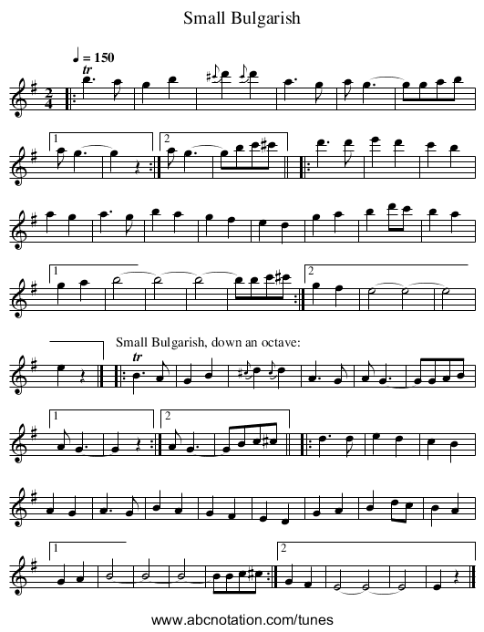 Small Bulgarish - staff notation