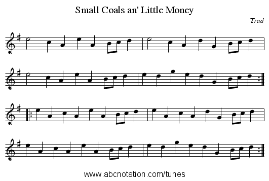 Small Coals an' Little Money - staff notation