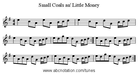 Small Coals an' Little Money - staff notation