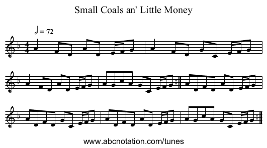 Small Coals an' Little Money - staff notation