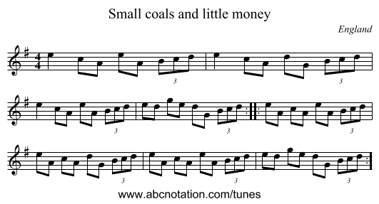 Small coals and little money - staff notation
