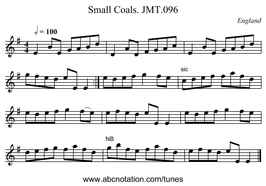 Small Coals. JMT.096 - staff notation