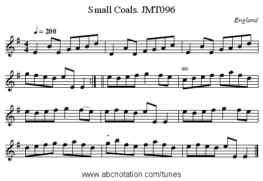 Small Coals. JMT096 - staff notation