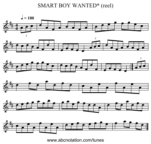 SMART BOY WANTED* (reel) - staff notation