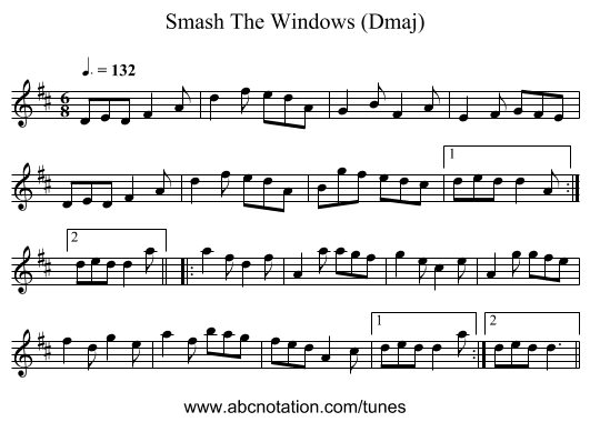 Smash The Windows (Dmaj) - staff notation