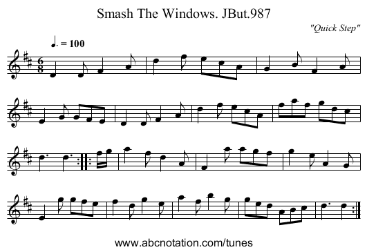 Smash The Windows. JBut.987 - staff notation