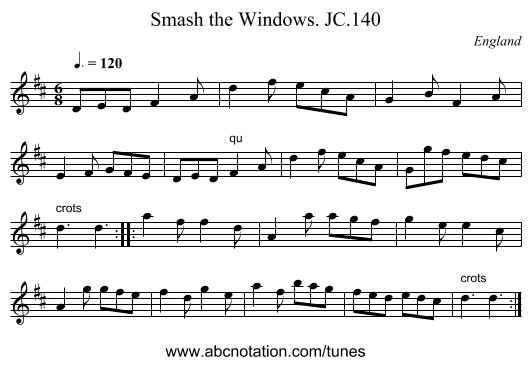 Smash the Windows. JC.140 - staff notation