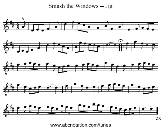 Smash the Windows -- Jig - staff notation