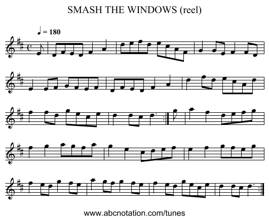 SMASH THE WINDOWS (reel) - staff notation
