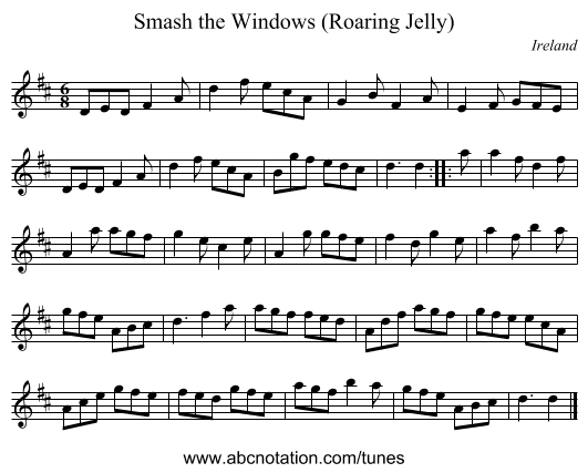 Smash the Windows (Roaring Jelly) - staff notation