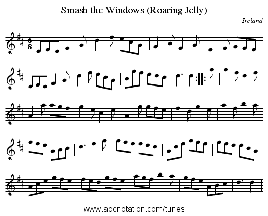 Smash the Windows (Roaring Jelly) - staff notation
